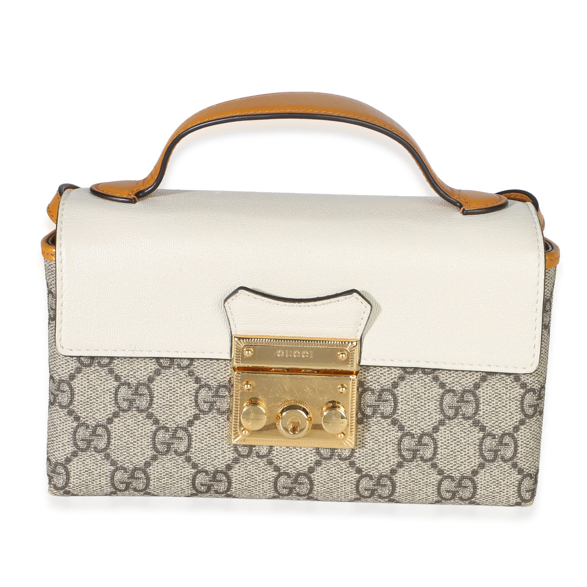 Gucci Orange GG Supreme Canvas Mini Padlock Top Handle Shoulder Bag Handbag id