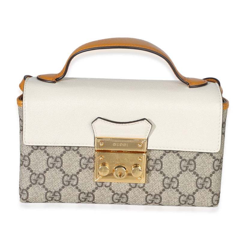 Gucci Orange GG Supreme Canvas Mini Padlock Top Handle Shoulder Bag Handbag id