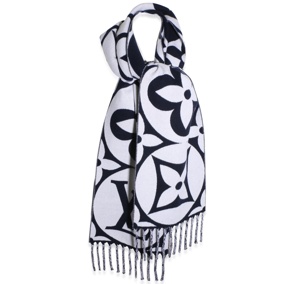 Louis Vuitton Navy White Wool LV Medallion Scarf id