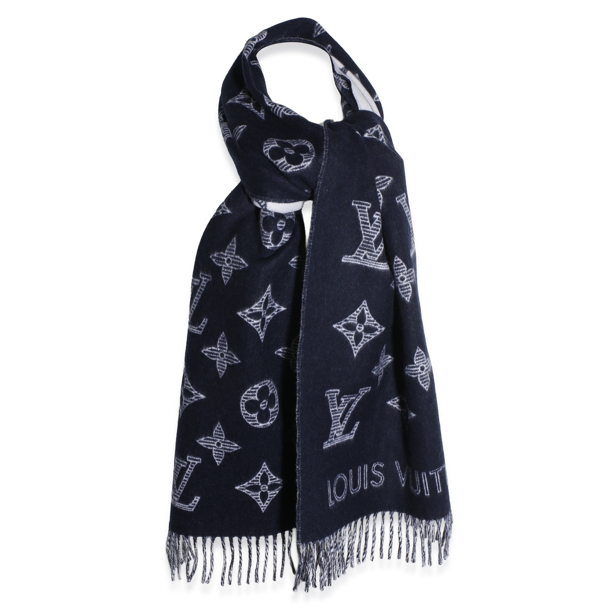 Louis Vuitton Navy Blue Wool Monogram Shadow Scarf id
