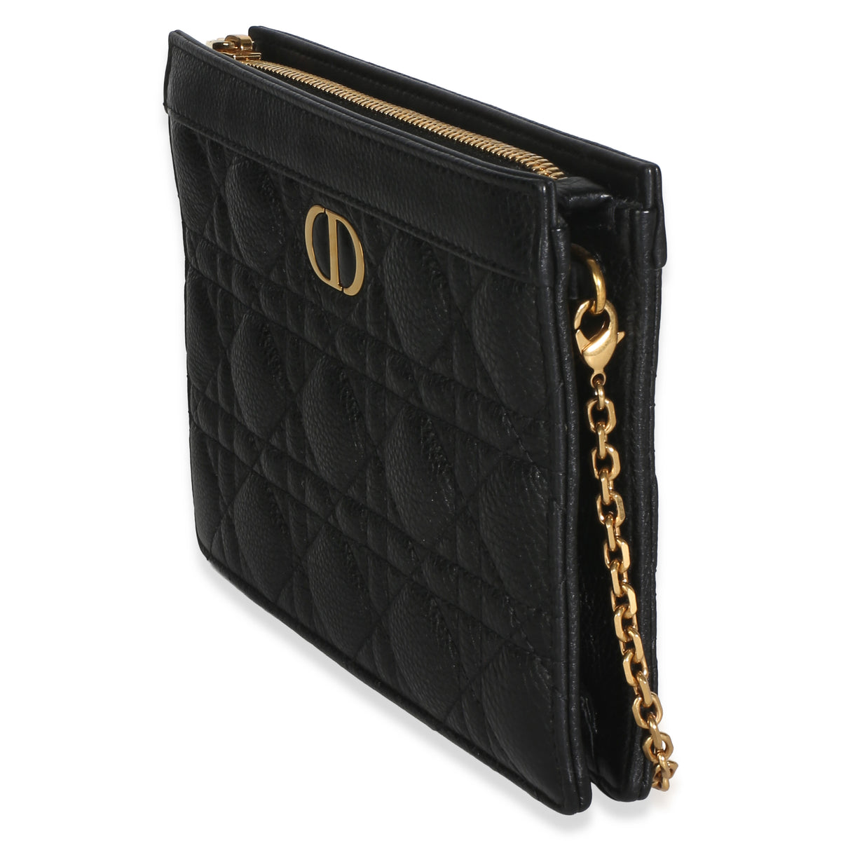 Christian Dior Black Calfskin Cannage Caro Zipped Pouch With Chain Handbag 2