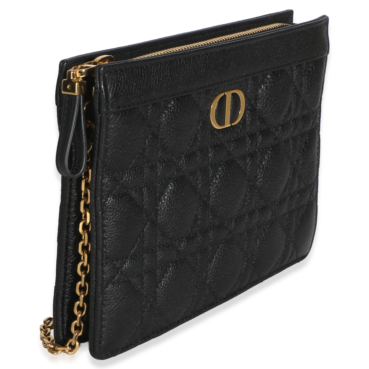 Christian Dior Black Calfskin Cannage Caro Zipped Pouch With Chain Handbag 3