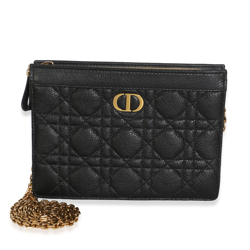 Christian Dior Black Calfskin Cannage Caro Zipped Pouch With Chain Handbag id
