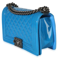 Chanel Blue Quilted Patent Old Medium Boy Bag Handbag 2