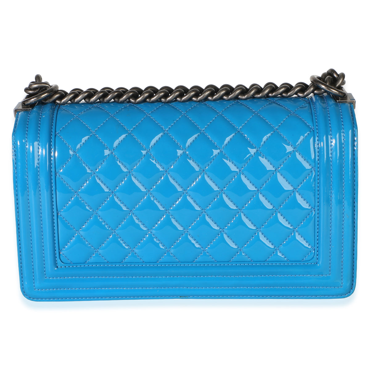 Chanel Blue Quilted Patent Old Medium Boy Bag Handbag 4