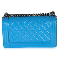 Chanel Blue Quilted Patent Old Medium Boy Bag Handbag 4