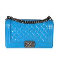 Chanel Blue Quilted Patent Old Medium Boy Bag Handbag id