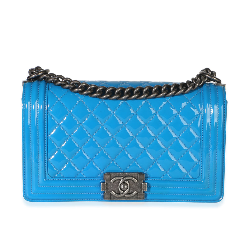 Chanel Blue Quilted Patent Old Medium Boy Bag Handbag id