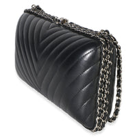 Chanel Black Chevron Lambskin Chain Around Box Clutch Handbag 2