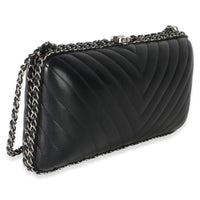 Chanel Black Chevron Lambskin Chain Around Box Clutch Handbag 3