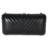 Chanel Black Chevron Lambskin Chain Around Box Clutch Handbag 4
