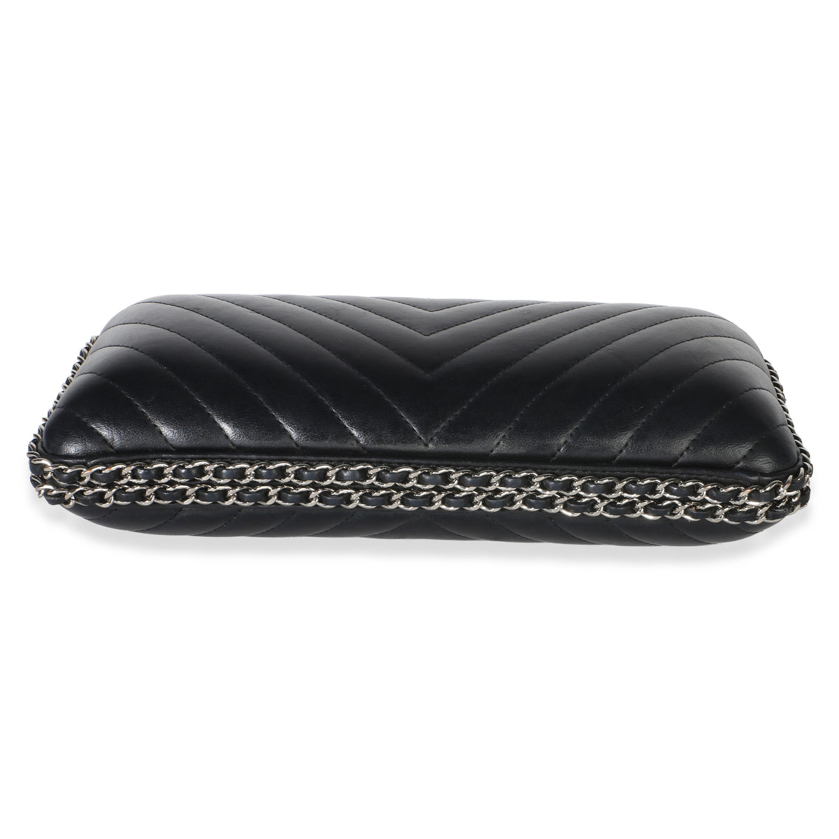 Chanel Black Chevron Lambskin Chain Around Box Clutch Handbag 5