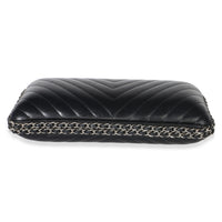 Chanel Black Chevron Lambskin Chain Around Box Clutch Handbag 5
