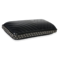 Chanel Black Chevron Lambskin Chain Around Box Clutch Handbag 7