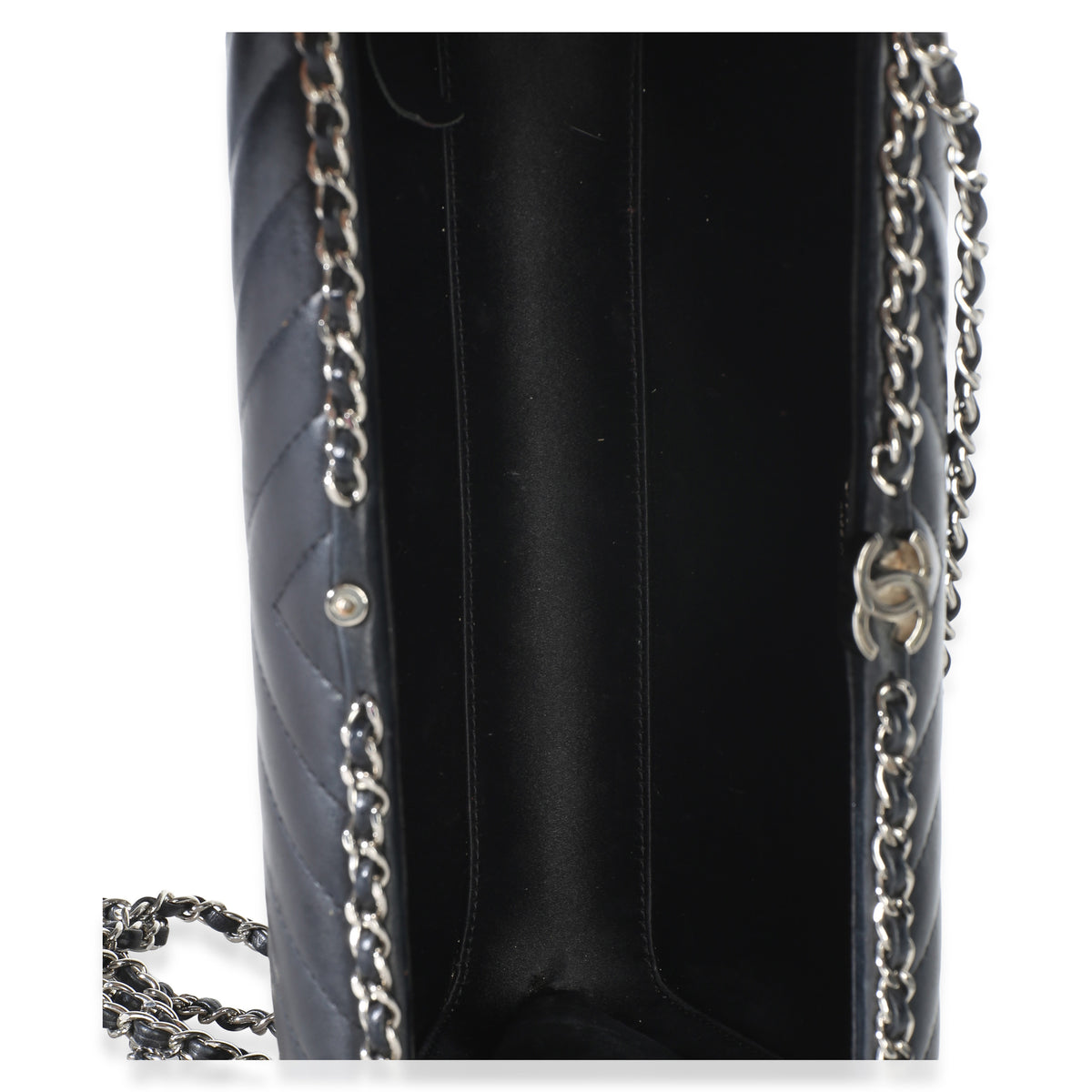 Chanel Black Chevron Lambskin Chain Around Box Clutch Handbag 8