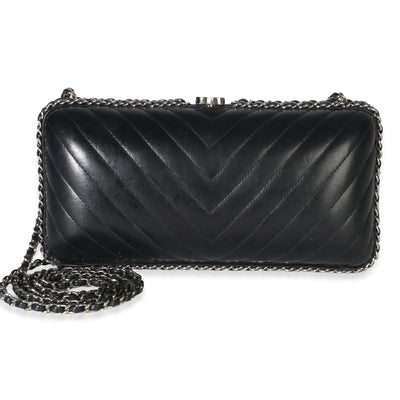 Chanel Black Chevron Lambskin Chain Around Box Clutch Handbag id
