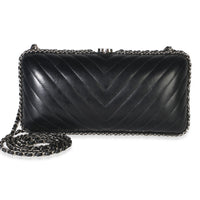 Chanel Black Chevron Lambskin Chain Around Box Clutch Handbag id