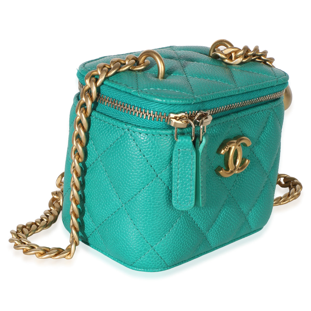 Chanel Green Quilted Caviar Sweetheart Vanity Case With Chain Handbag 3
