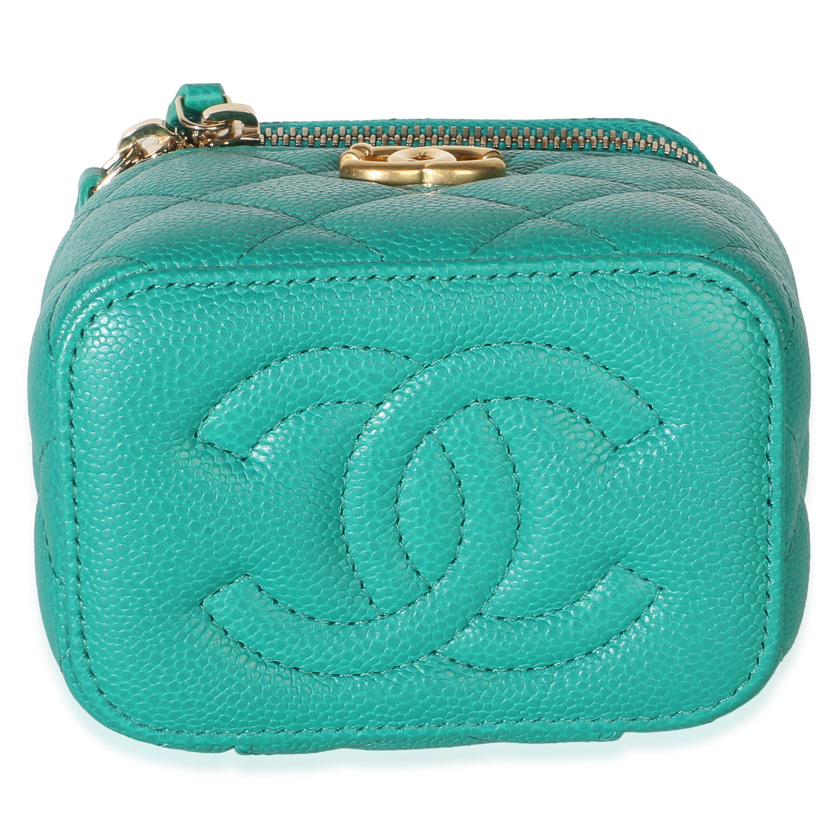 Chanel Green Quilted Caviar Sweetheart Vanity Case With Chain Handbag 5