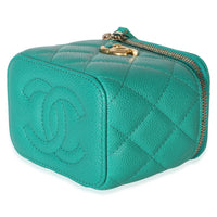 Chanel Green Quilted Caviar Sweetheart Vanity Case With Chain Handbag 6