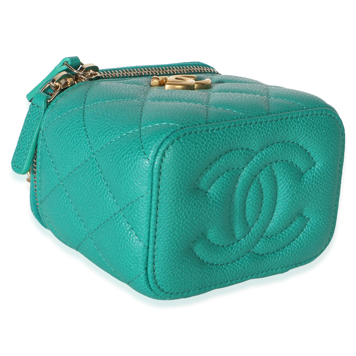 Chanel Green Quilted Caviar Sweetheart Vanity Case With Chain Handbag 7