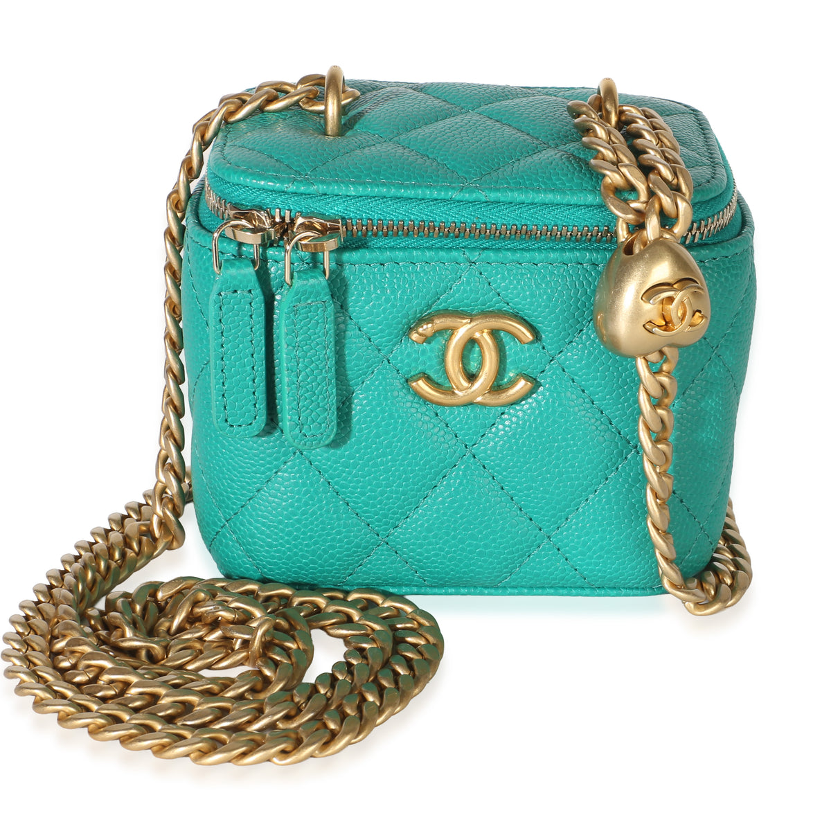 Chanel Green Quilted Caviar Sweetheart Vanity Case With Chain Handbag id
