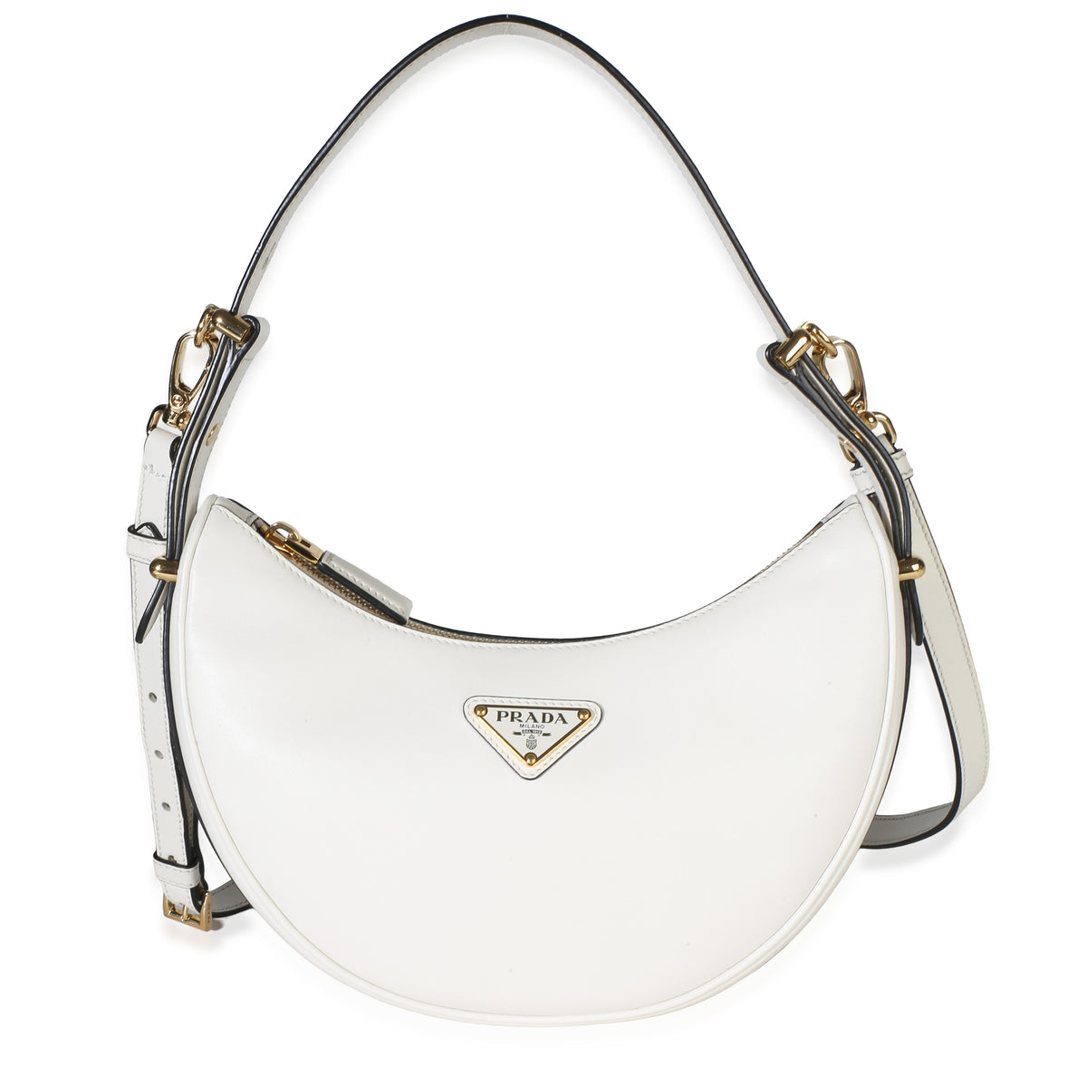 Prada White Soft Calfskin Small Arque Shoulder Bag Handbag id