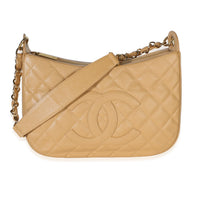 Chanel Vintage Beige Quilted Caviar Timeless CC Shoulder Bag Handbag id