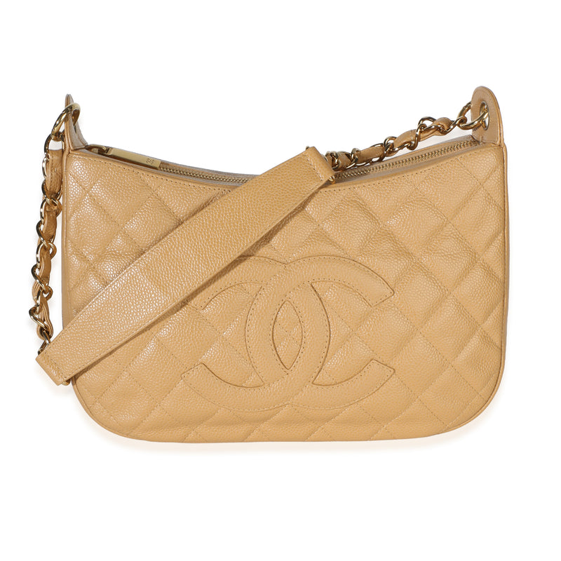 Chanel Vintage Beige Quilted Caviar Timeless CC Shoulder Bag Handbag id