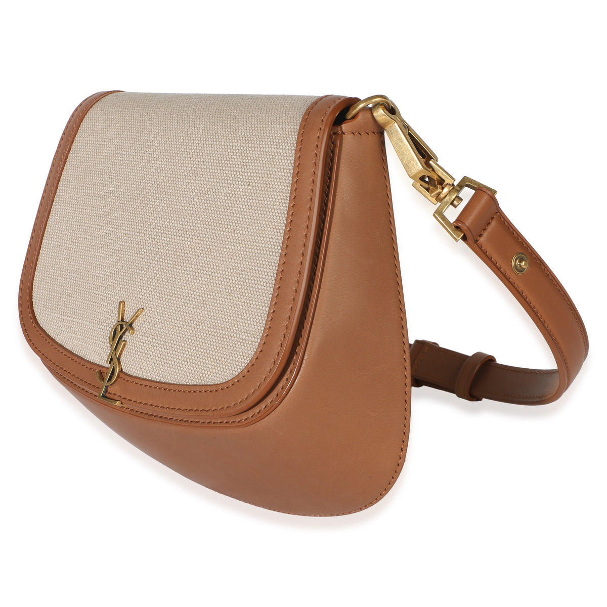 Saint Laurent Natural Tan Canvas Calfskin Mini Voltaire Top Handle Bag Handbag 2