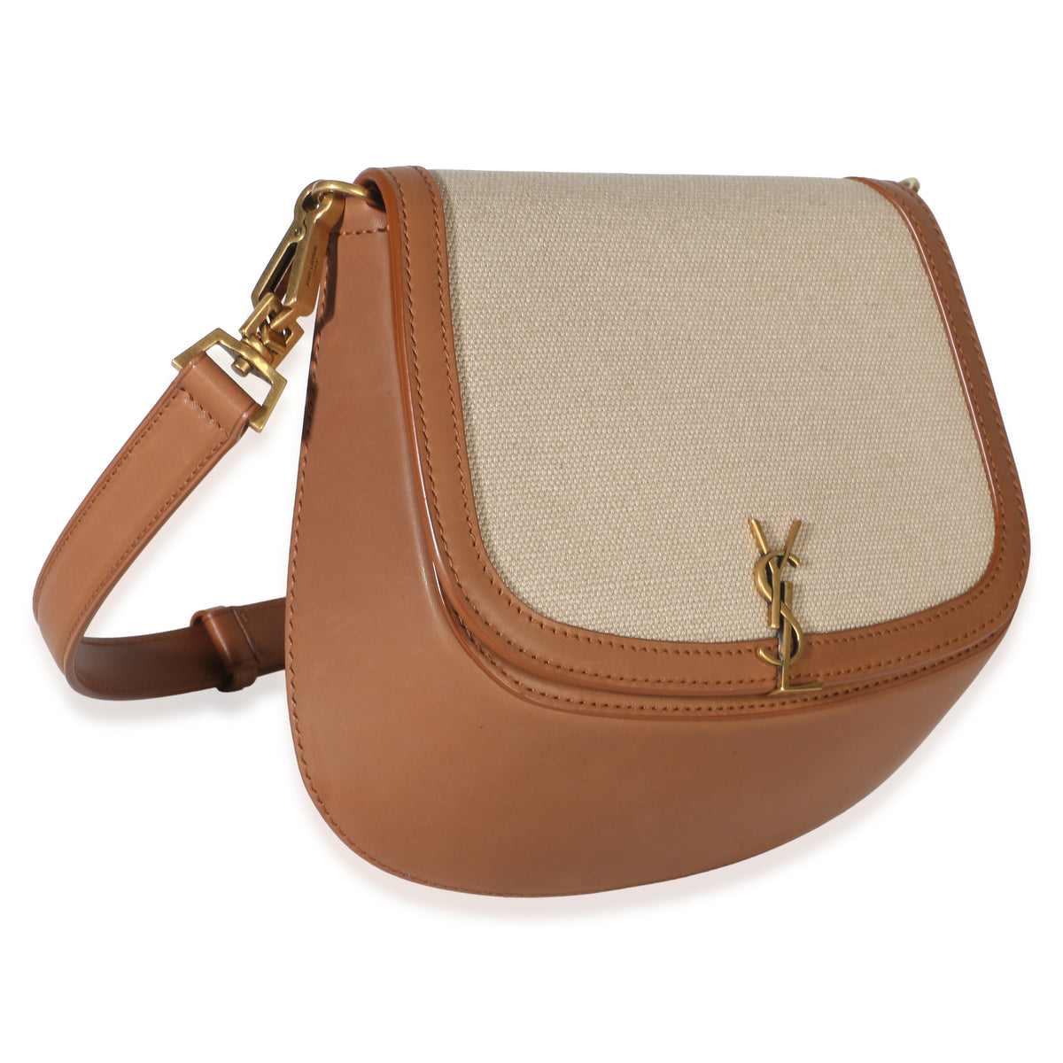 Saint Laurent Natural Tan Canvas Calfskin Mini Voltaire Top Handle Bag Handbag 3