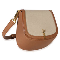 Saint Laurent Natural Tan Canvas Calfskin Mini Voltaire Top Handle Bag Handbag 3