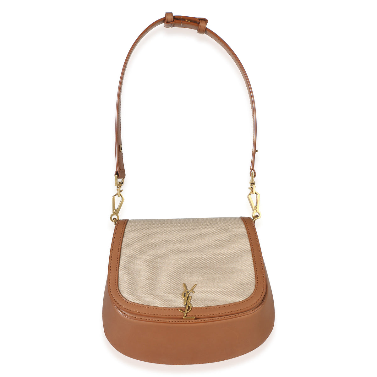 Saint Laurent Natural Tan Canvas Calfskin Mini Voltaire Top Handle Bag Handbag 8