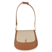 Saint Laurent Natural Tan Canvas Calfskin Mini Voltaire Top Handle Bag Handbag 8