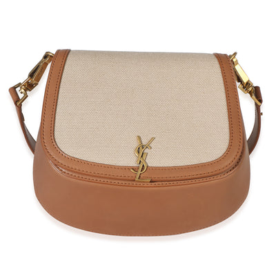 Saint Laurent Natural Tan Canvas Calfskin Mini Voltaire Top Handle Bag Handbag id