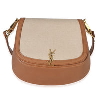 Saint Laurent Natural Tan Canvas Calfskin Mini Voltaire Top Handle Bag Handbag id
