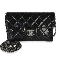 Chanel Black Quilted Patent Mini Zip Pocket Flat Crossbody Handbag id