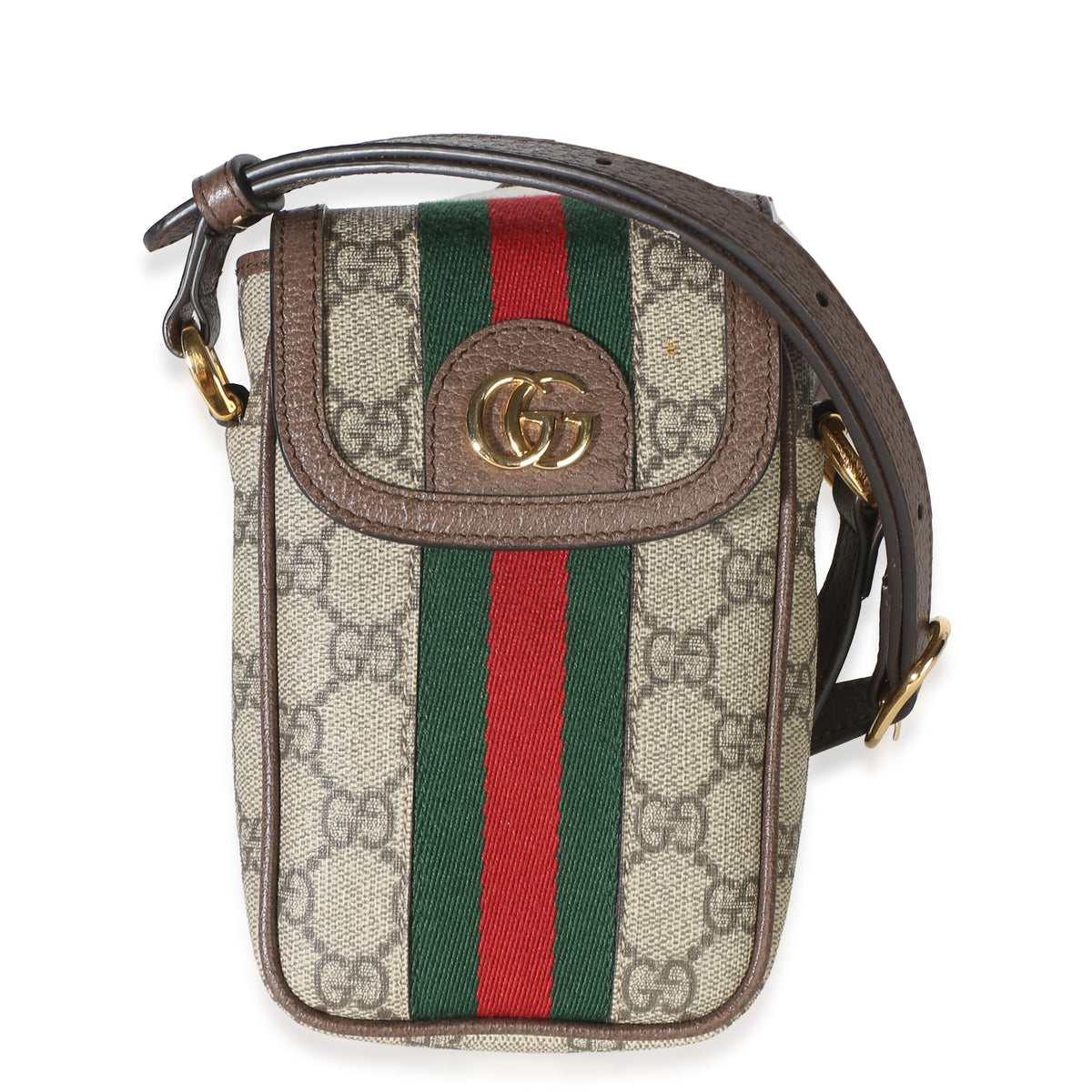 Gucci Beige GG Supreme Canvas Web Mini Phone Holder Crossbody Handbag id