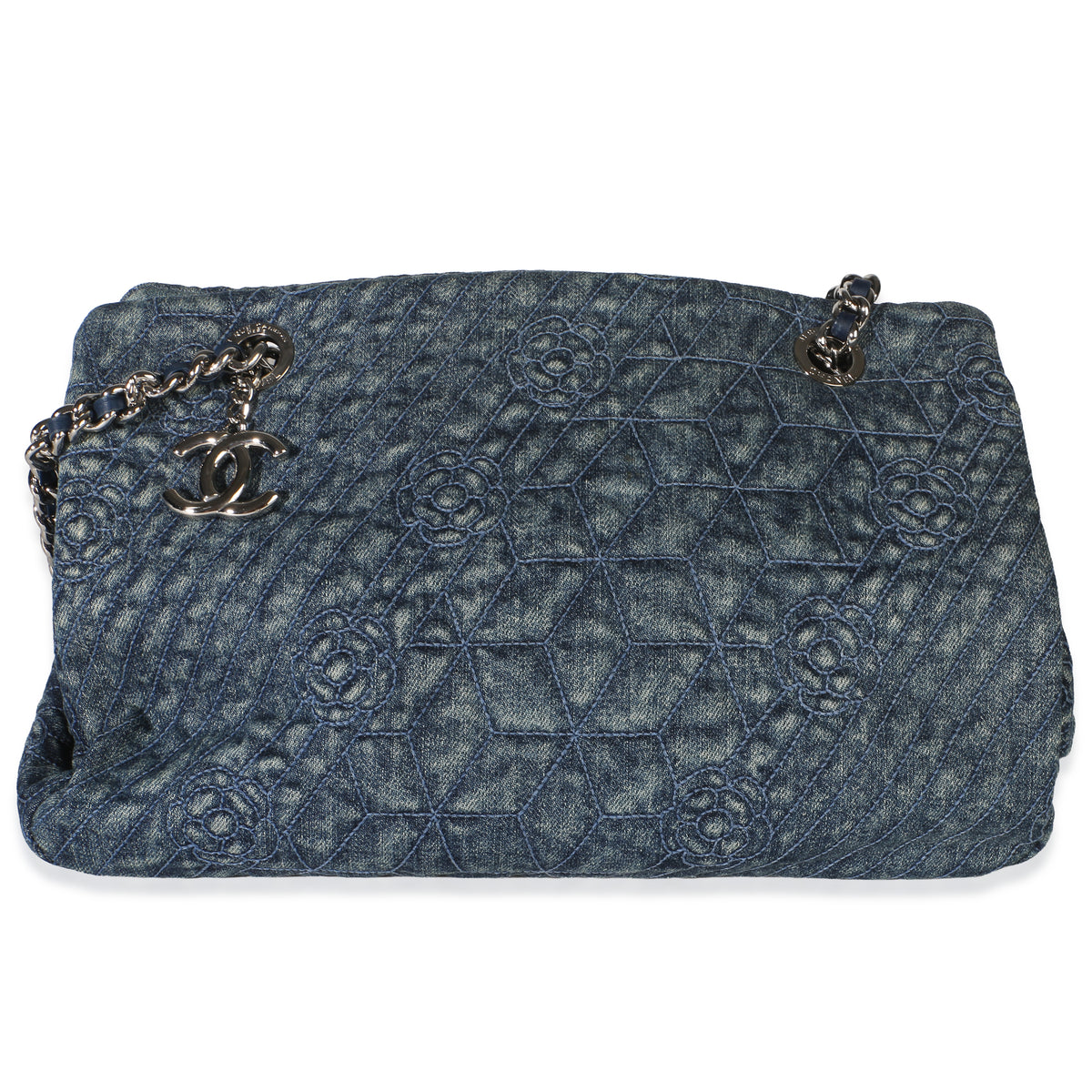 Chanel Blue Camellia Quilted Denim Just Mademoiselle Bag Handbag id