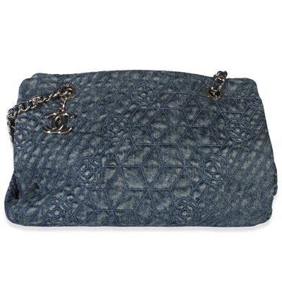 Chanel Blue Camellia Quilted Denim Just Mademoiselle Bag Handbag id