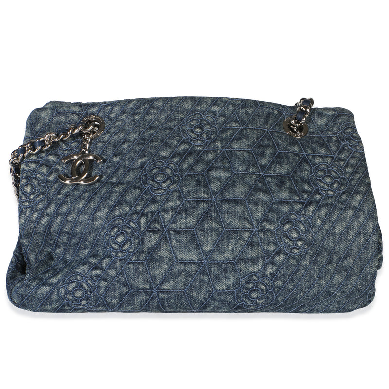 Chanel Blue Camellia Quilted Denim Just Mademoiselle Bag Handbag id