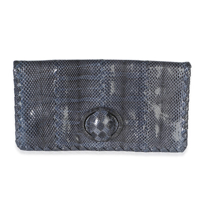 Bottega Veneta Navy Ayers Snakeskin Twist Lock Clutch Handbag id