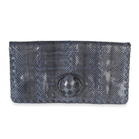 Bottega Veneta Navy Ayers Snakeskin Twist Lock Clutch Handbag id