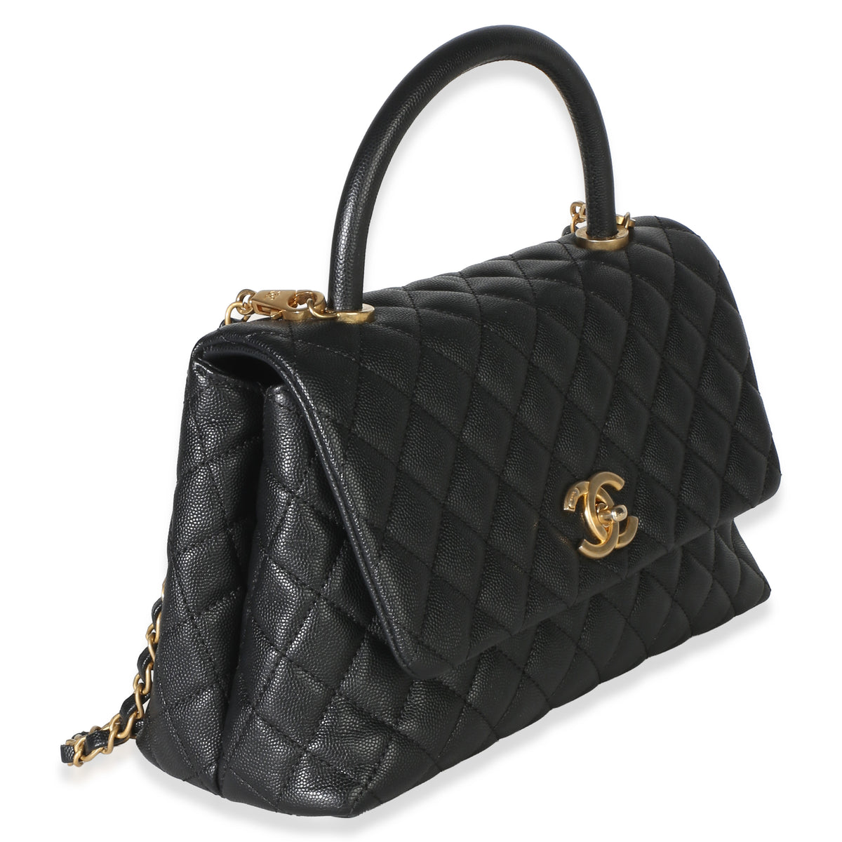 Chanel Black Quilted Caviar Medium Coco Top Handle Bag Handbag 3