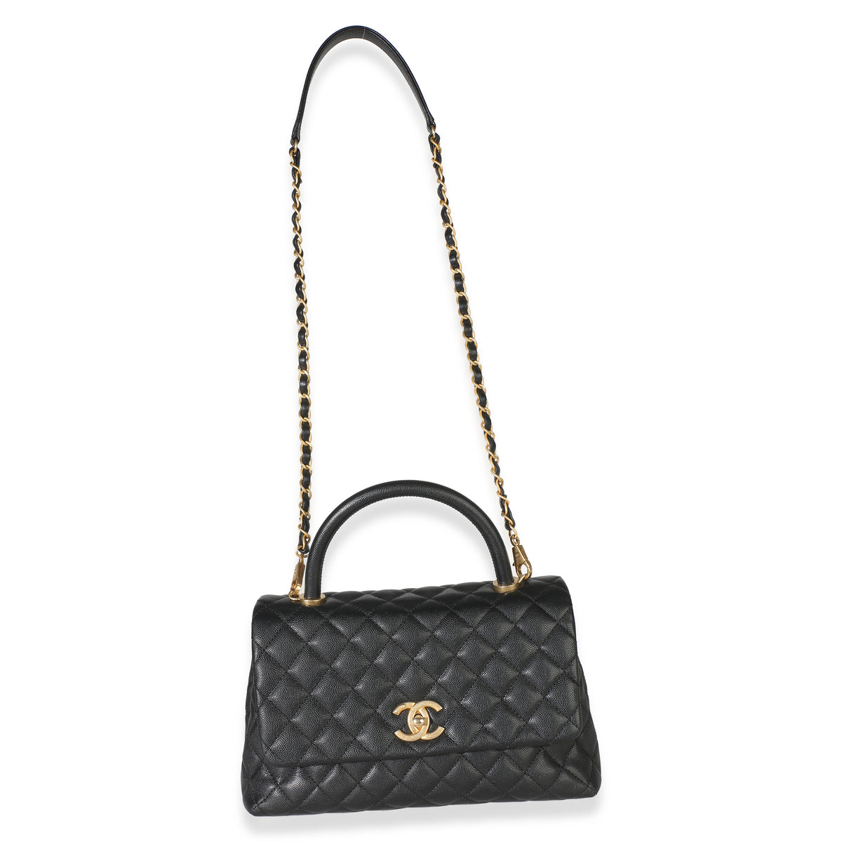Chanel Black Quilted Caviar Medium Coco Top Handle Bag Handbag 9