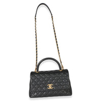 Chanel Black Quilted Caviar Medium Coco Top Handle Bag Handbag 9