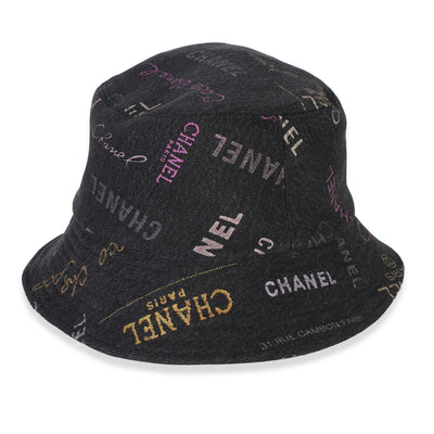 Chanel Black Multicolor Denim Mood Cloche Bucket Hat M id