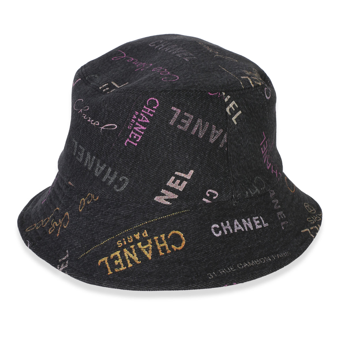 Chanel Black Multicolor Denim Mood Cloche Bucket Hat M id