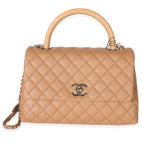 Chanel Camel Quilted Caviar Medium Coco Top Handle Bag Handbag id