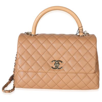 Chanel Camel Quilted Caviar Medium Coco Top Handle Bag Handbag id